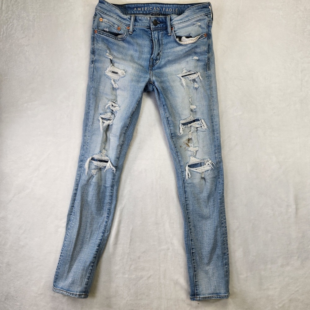 American Eagle Outfitters Mens Distressed Blue Skinny Jeans Size 30x32